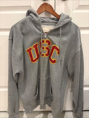 Vintage Gray USC Zip Front Hoodie with Red & Gold Logo